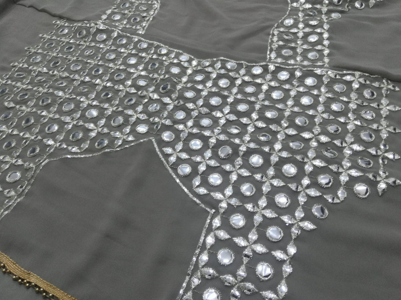 Fox Georgette Lehenga Choli Dupatta Set with Paper Mirror & Jari Work