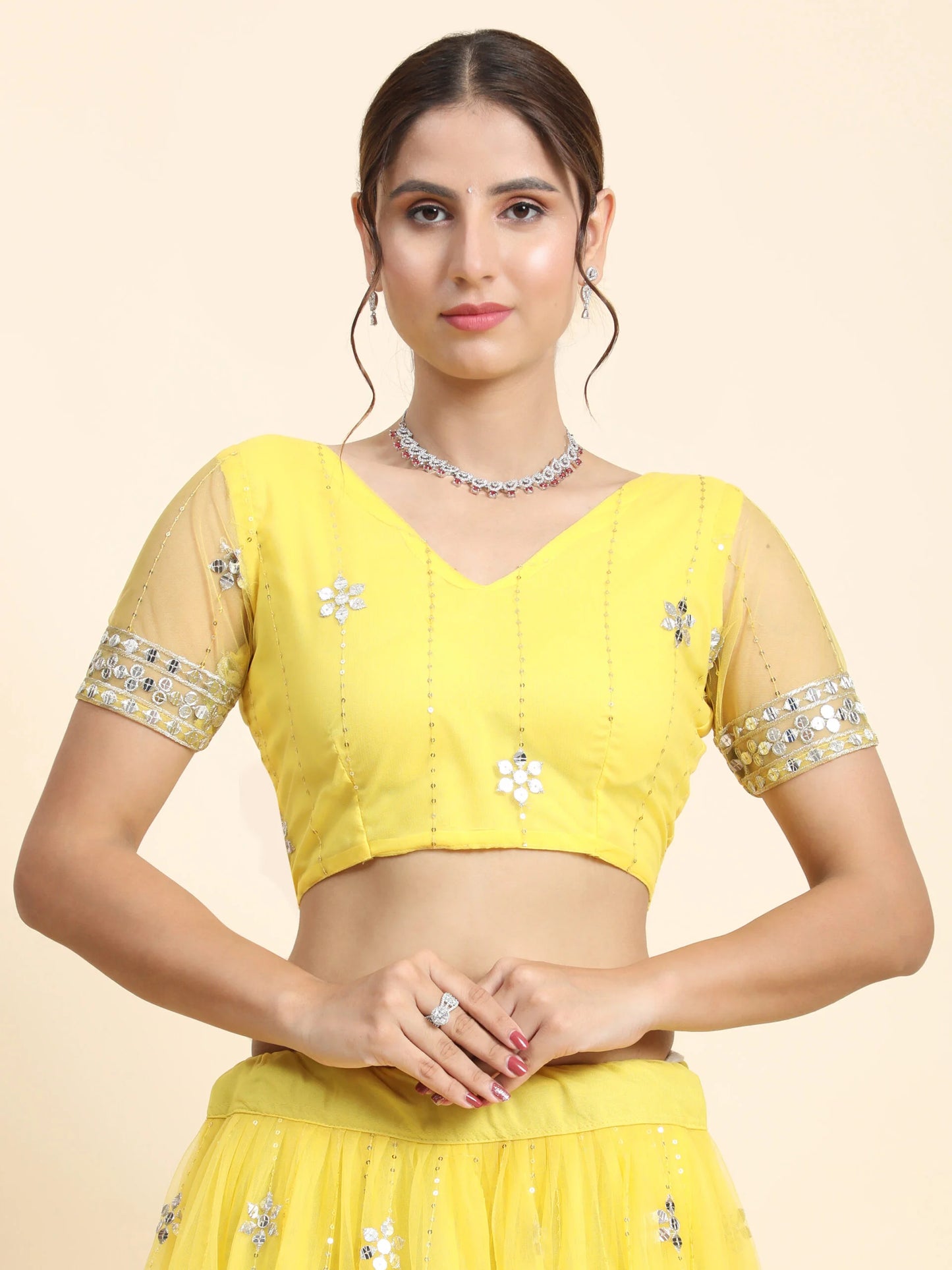 AISHA YELLOW NET LATEST HALDI STYLE LEHENGA