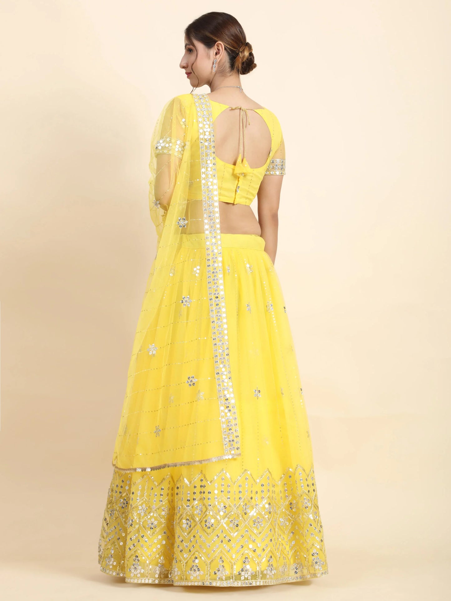 AISHA YELLOW NET LATEST HALDI STYLE LEHENGA