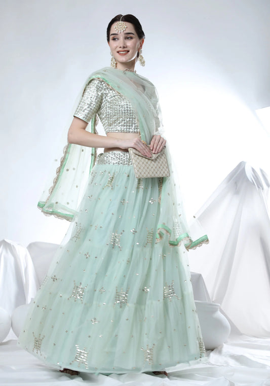 buy-reception-style- bollywood-style-green-soft-net-lehenga