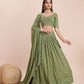 Mehendi Green Georgette Embroidered Sequins Lehenga With Choli And Dupatta Party Wear