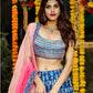 BLUE MULTI EMBROIDERED CHINON SILK LEHENGA CHOLI