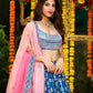 BLUE MULTI EMBROIDERED CHINON SILK LEHENGA CHOLI