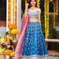 BLUE MULTI EMBROIDERED CHINON SILK LEHENGA CHOLI