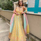 : YELLOW COLOR WITH MULTI COLOR THREAD EMBROIDERY WORK LEHENGACHOLI