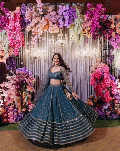 Buy Women Pink Sequin Embroidered Faux Georgette Lehenga