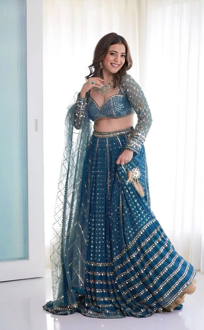 Buy Women Pink Sequin Embroidered Faux Georgette Lehenga