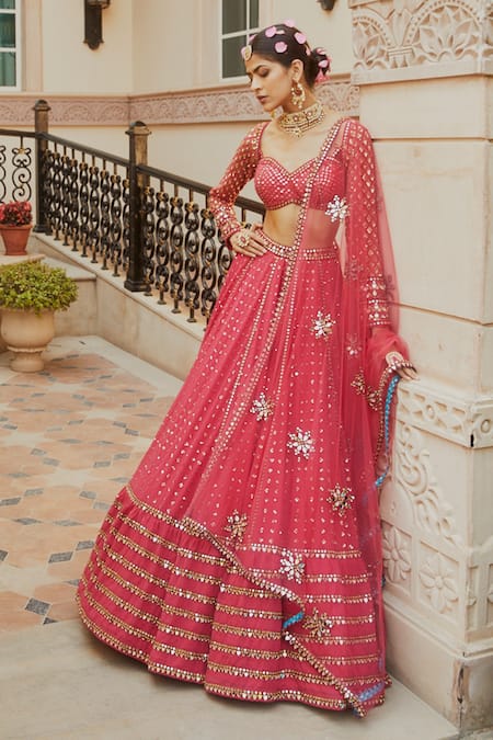 Buy Women Pink Sequin Embroidered Faux Georgette Lehenga