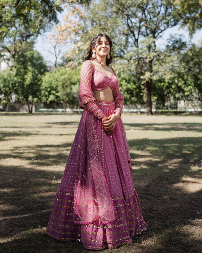 Buy Women Pink Sequin Embroidered Faux Georgette Lehenga