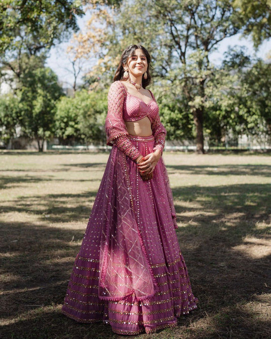 Buy Women Pink Sequin Embroidered Faux Georgette Lehenga
