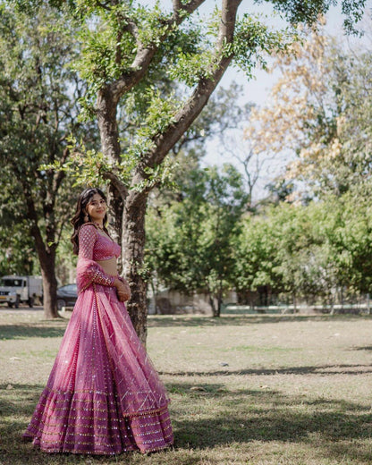 Buy Women Pink Sequin Embroidered Faux Georgette Lehenga