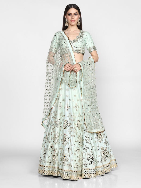 Embroidered Art Silk Lehenga in Pastel Green