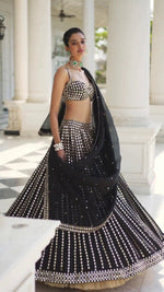 Black Linear Mirror Embroidered Lehenga Set