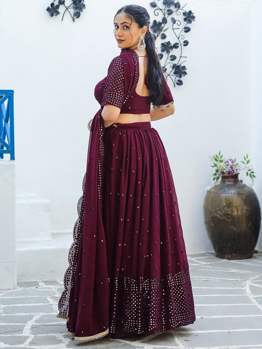 Wine Berry Colored Faux Georgette Party Wear Lehenga Choli