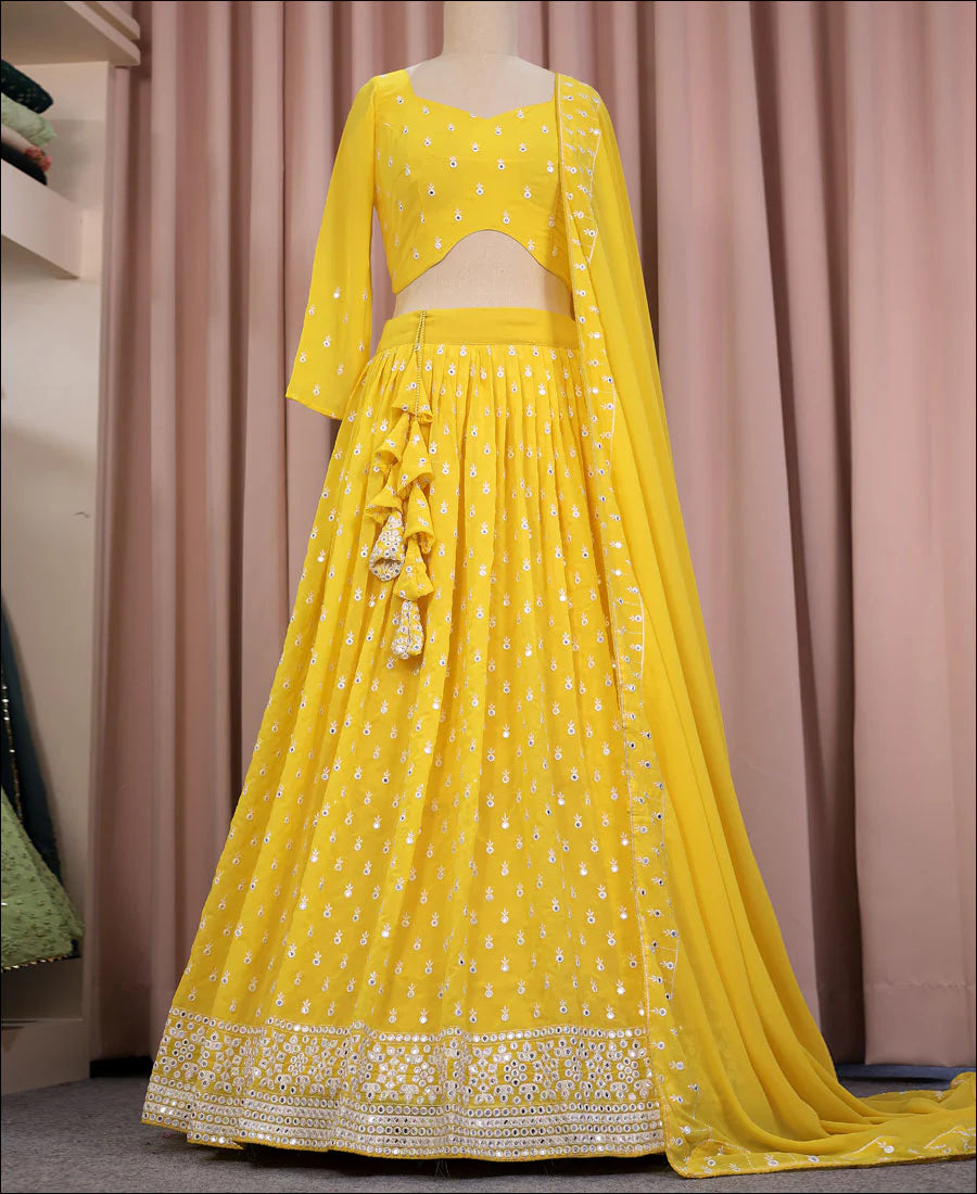 Yellow Georgette Sequence Work Designer Lehenga choli