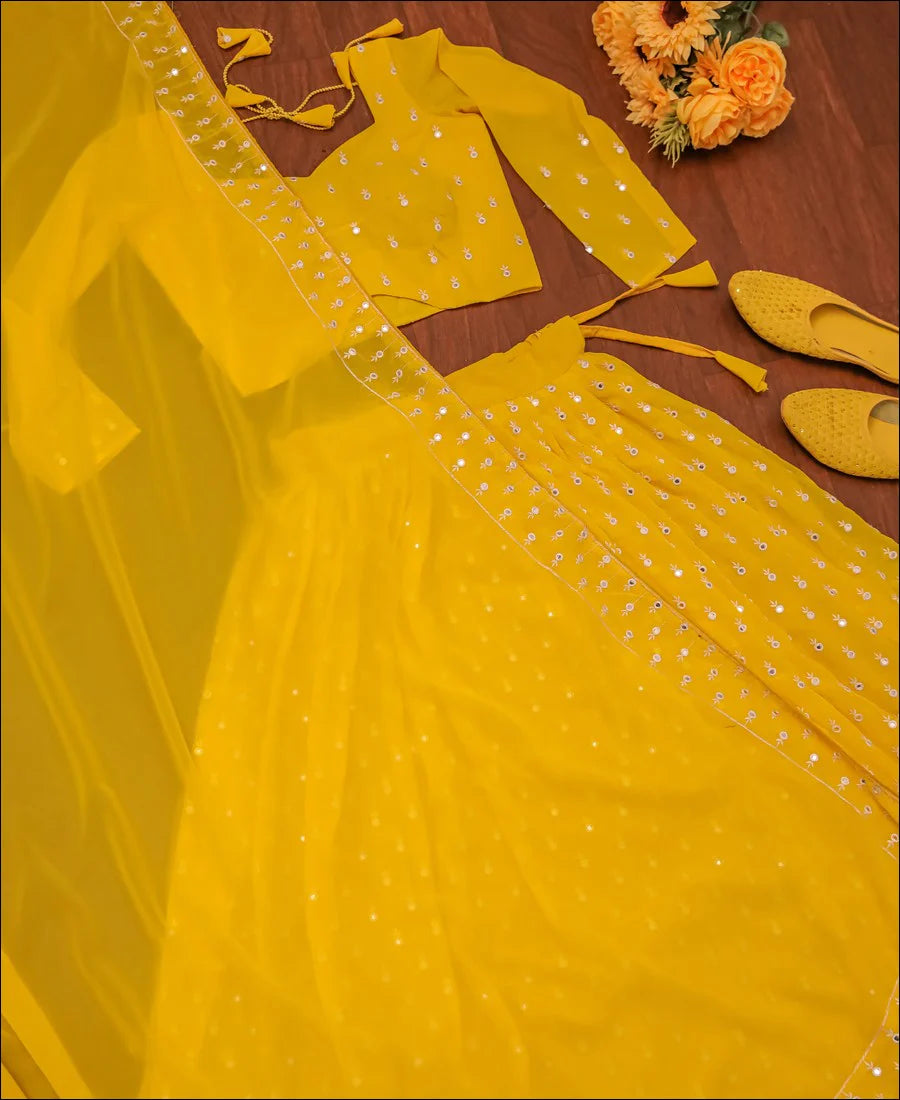 Yellow Georgette Sequence Work Designer Lehenga choli