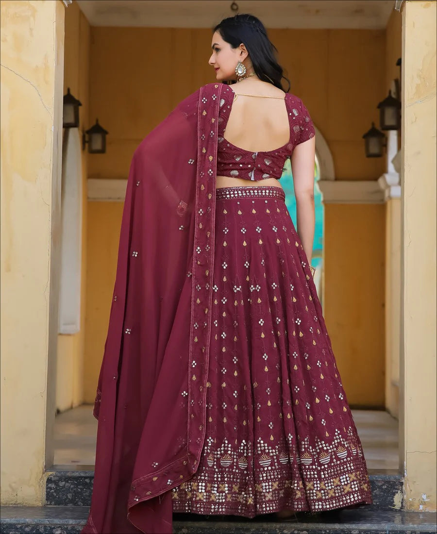 Georgette Sequence Work Designer Wine Berry Color Lehenga choli