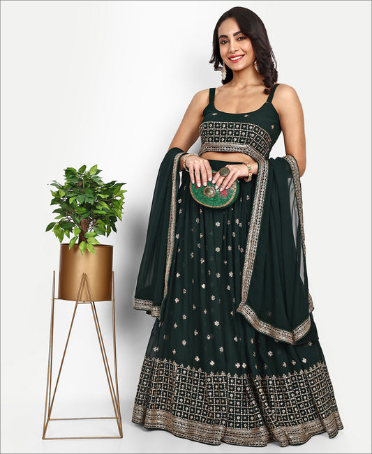 Green Colored Georgette Sequence Embroiodery Work Lehenga Choli