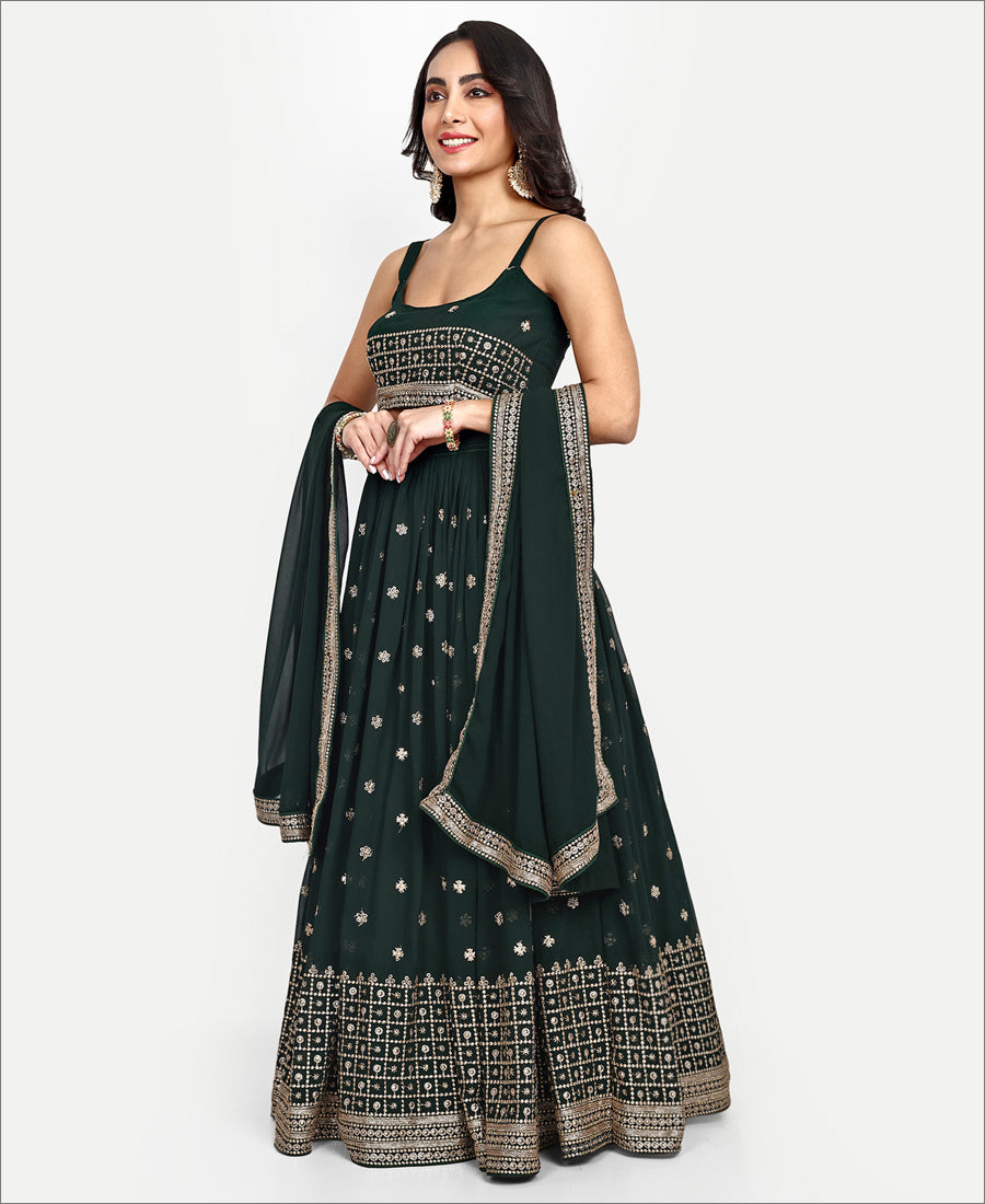 Green Colored Georgette Sequence Embroiodery Work Lehenga Choli