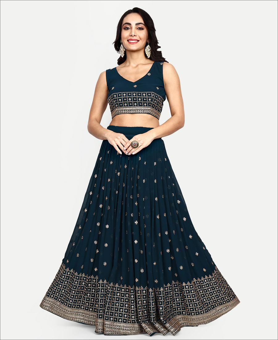 Rama Colored Georgette Sequence Embroiodery Work Lehenga Choli