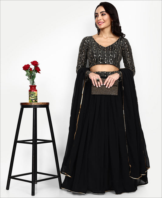 Embellished Sequinned Semi-Stitched Lehenga & Unstitched Blouse With Dupatta