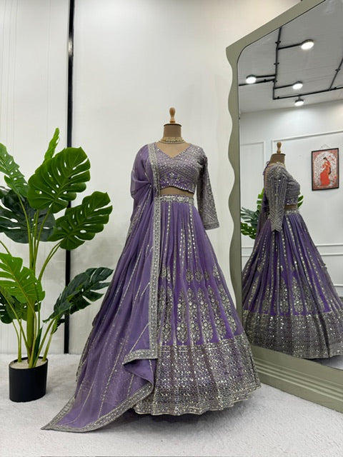 Stylish Purple Georgette Sequence Work Lehenga Choli