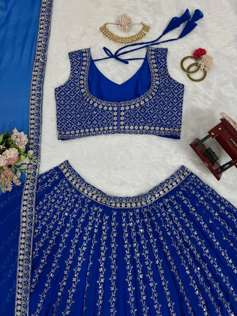 Mesmerizing Blue Georgette Sequence & Thread Work Lehenga Choli