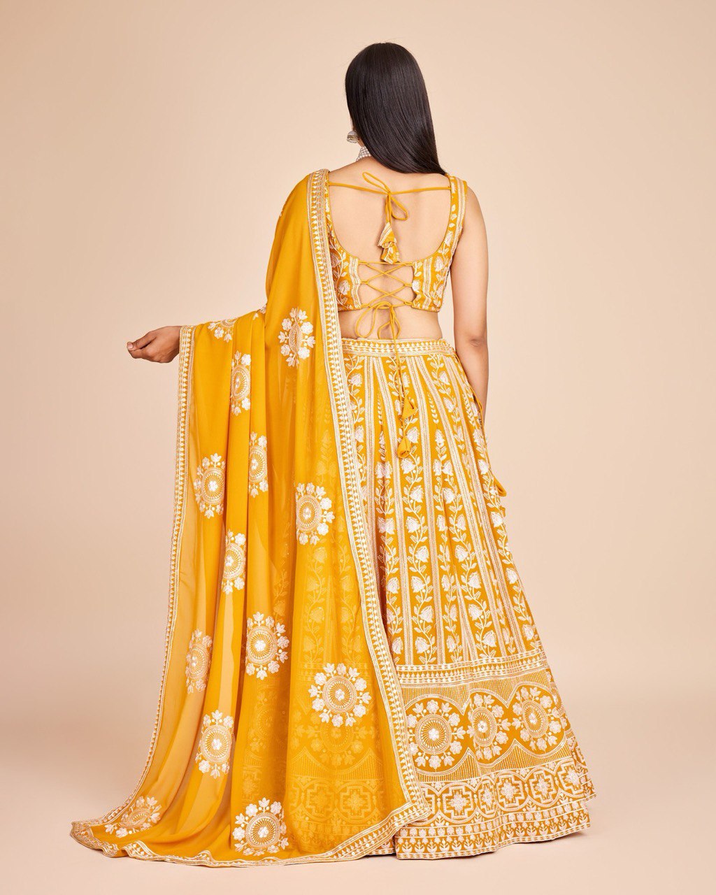 Yellow Faux Georgette Embroidered Sequins Lehenga With Choli And Dupatta Party Wear