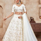 WHITE ZARI AND SEQUINS EMBROIDERED VICHITRA SEMI STITCHED LEHENGA