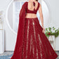 SOOTHING SEQUINS WORK ON MAROON COLOR GEORGETTE FABRIC LEHENGA