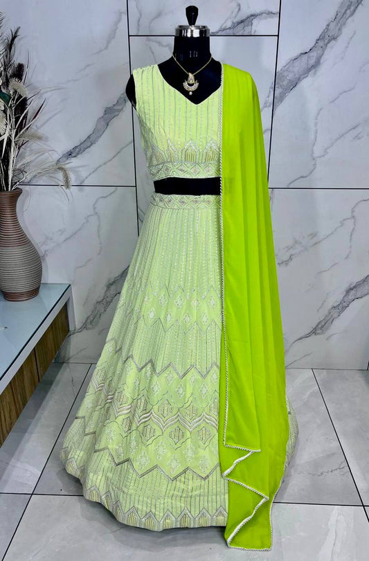 Parrot Green color Sequence Embroidery work Designer Lehenga Choli for Wedding & Haldi Function