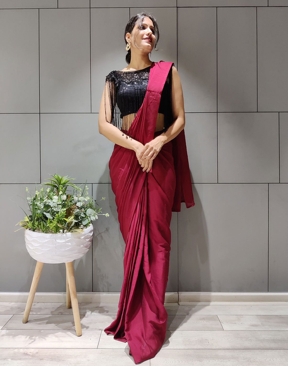 DESIGNER MAROON SILK READYMADE SAREE BLOUSE