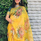 YELLOW SOFT KHADI ORGANZA FLORAL DIGITALSAREE