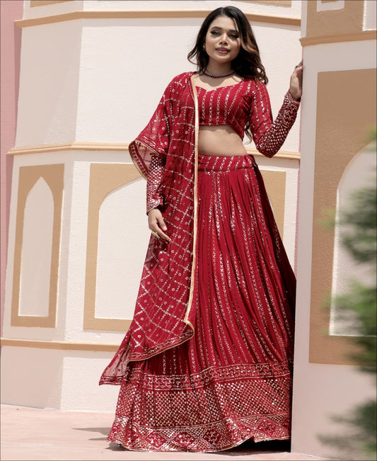 Red Color Georgette Sequence Work Designer Lehenga choli