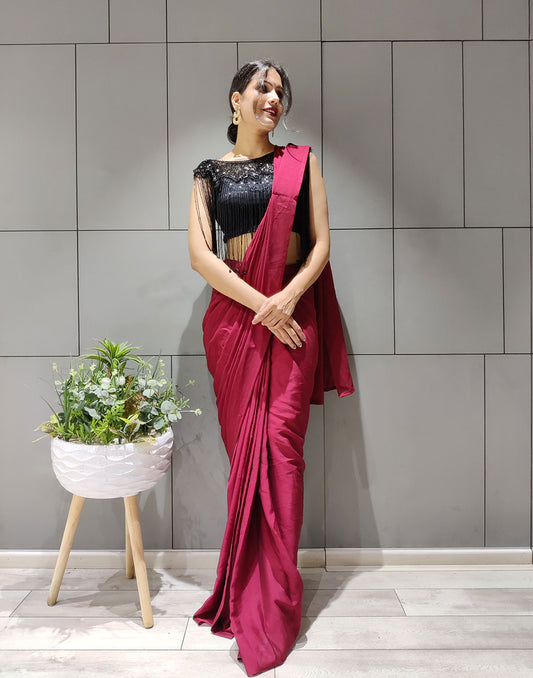 DESIGNER MAROON SILK READYMADE SAREE BLOUSE