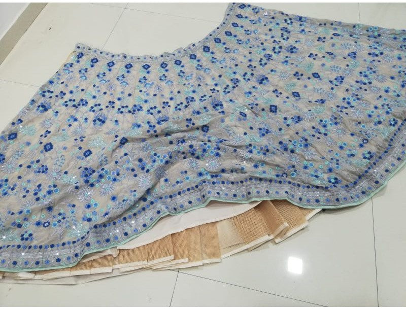Sky and Grey Party Wear Designer Sequence Work Lehenga choli