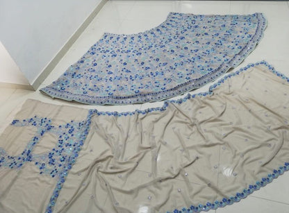 Sky and Grey Party Wear Designer Sequence Work Lehenga choli