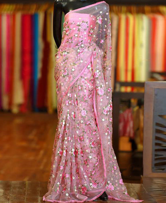 FASHIONABLE-PINK-EMBROIDERY-ORGANZA-SAREE