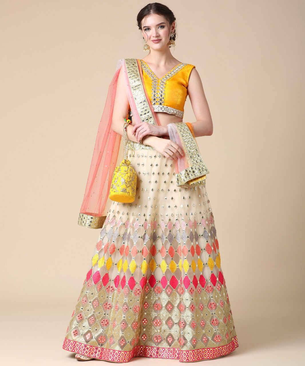 MULTI-COLORED-BUTTERFLY-NET-MIRROR-LEHENGA