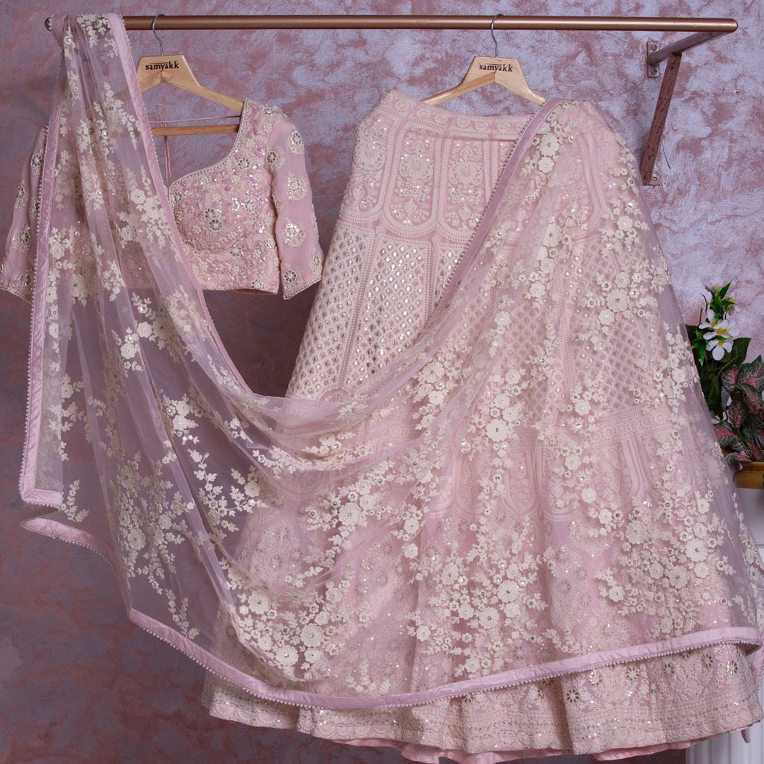 PINK GEORGETTE EMBROIDERED WEDDING LEHENGA