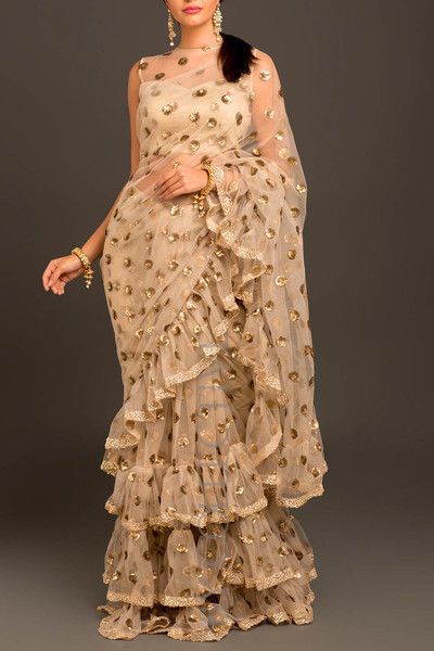 BUY-DESIGNER-BROWN-NET-SEQUENCE-PARTY-SAREE